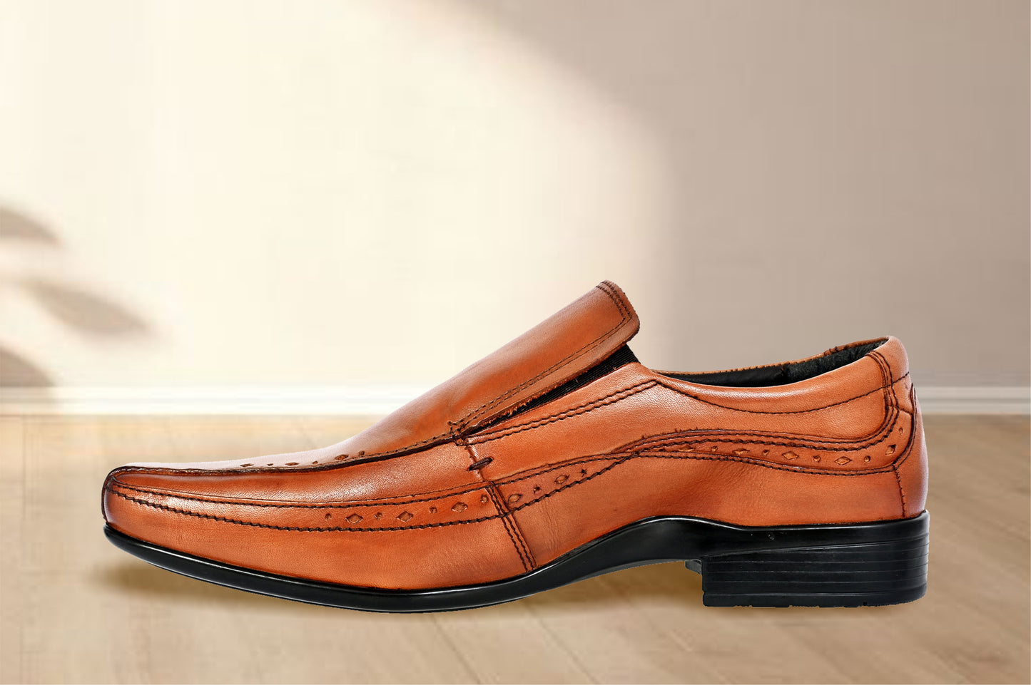 Tan Leather Slip-On Shoes For Men's Formal Pair