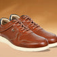 Tan Leather Men Perforations Round Toe Lightweight Sneakers