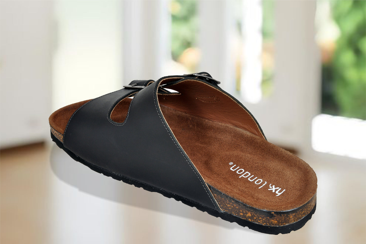 Black Leather Sandal Slip-on Casual Leather Flats For Men