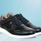 Navy Leather Men Perforations Round Toe Lightweight Sneakers