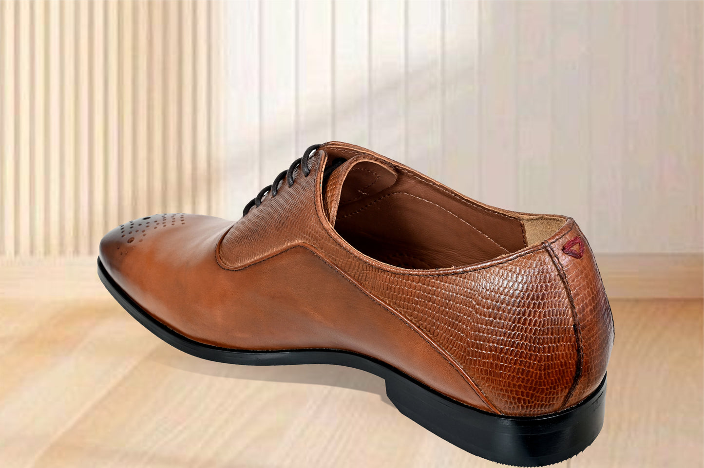 Tan Genuine Leather Oxford Classic Formal Lace-Up Shoes For Men
