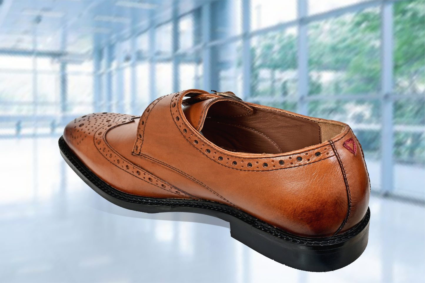 Tan Leather Brogues Single Strap Formal Monk Shoes