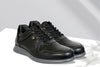 Black Leather Men Perforations Round Toe Lightweight Sneaker