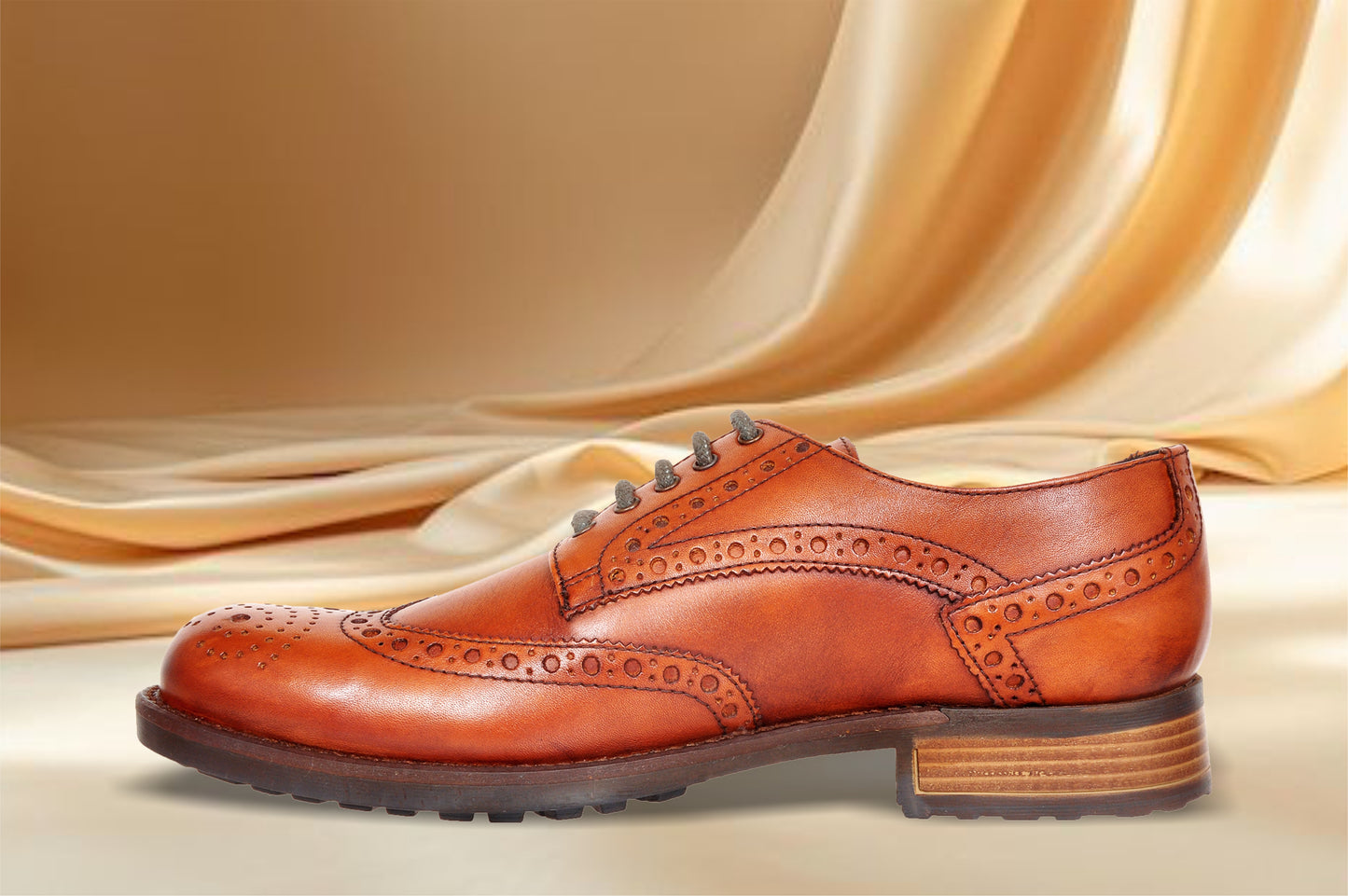 Tan Genuine Leather Lace-Up Shoes For Men