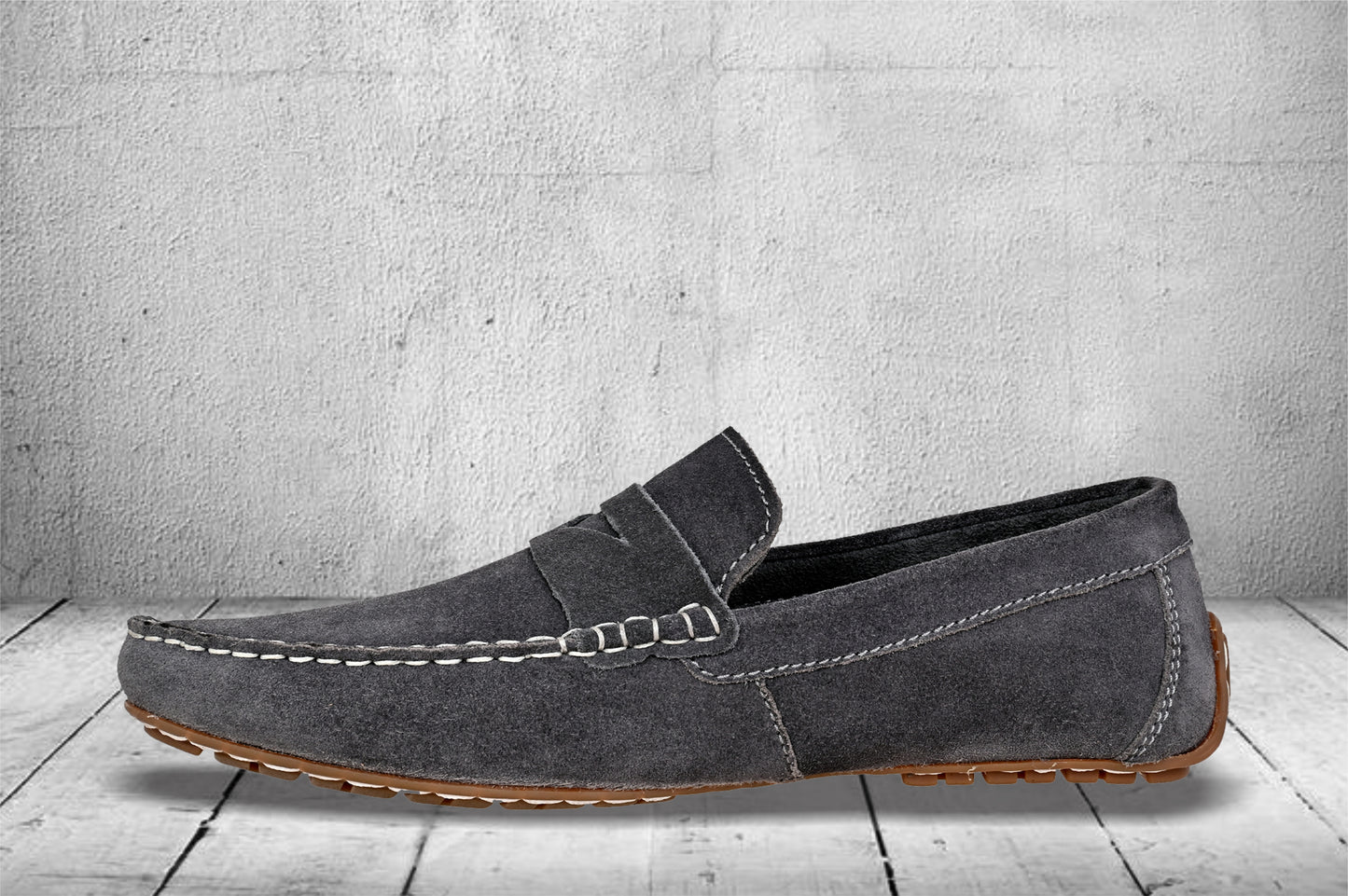 Dark Grey Suede Men's Formal Slip-On Driving Shoes with Memory Foam