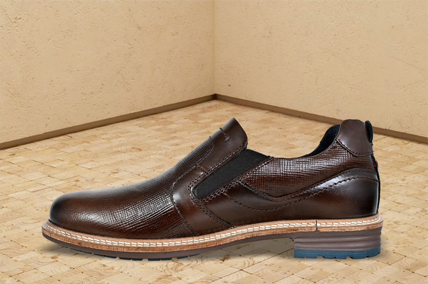 Brown Leather Textured Formal Slip-On Shoes