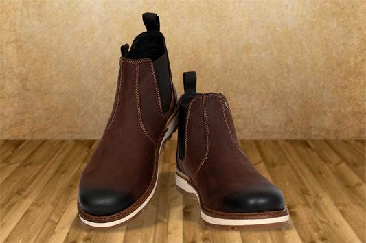 Brown Leather Round Toe Mid Top Chelsea Boots