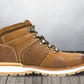 Tan Leather Round Toe Mid Top Lace-Up Boots