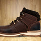 Brown Leather Round Toe Mid Top Lace-Up Boots
