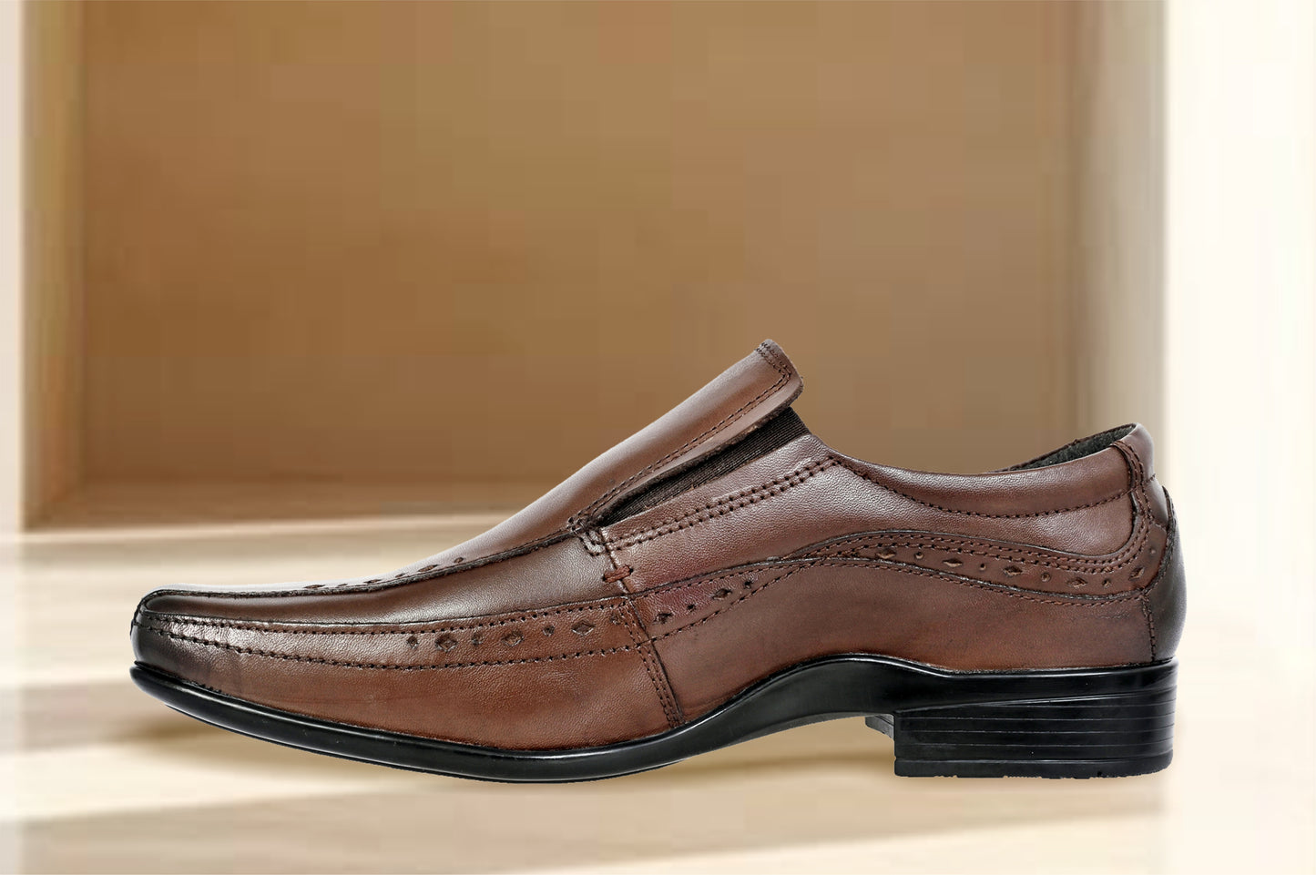 Brown Leather Slip-On Shoes For Men's Formal Pair