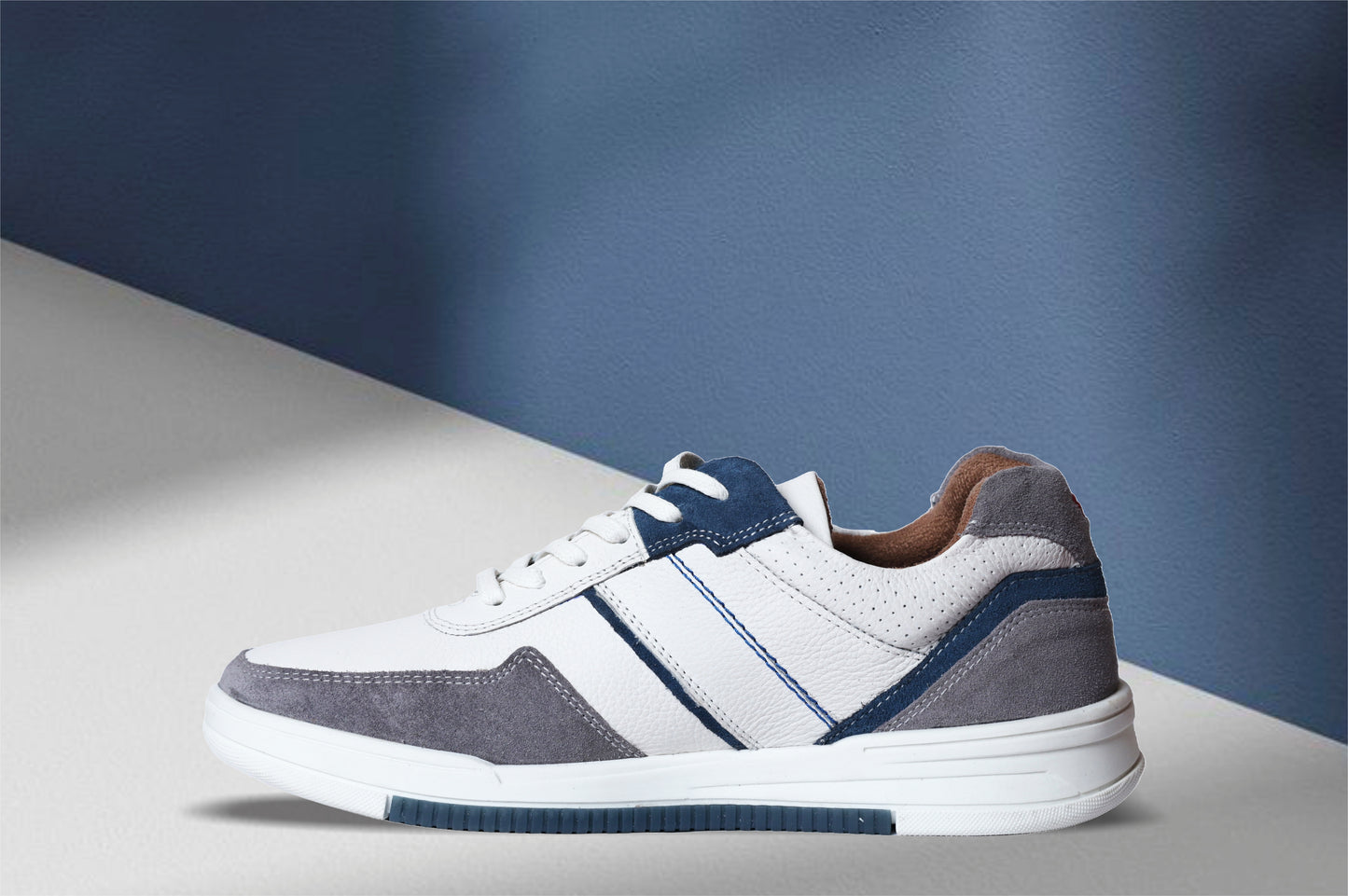 White & Grey leather Lace-up Sneakers for Men