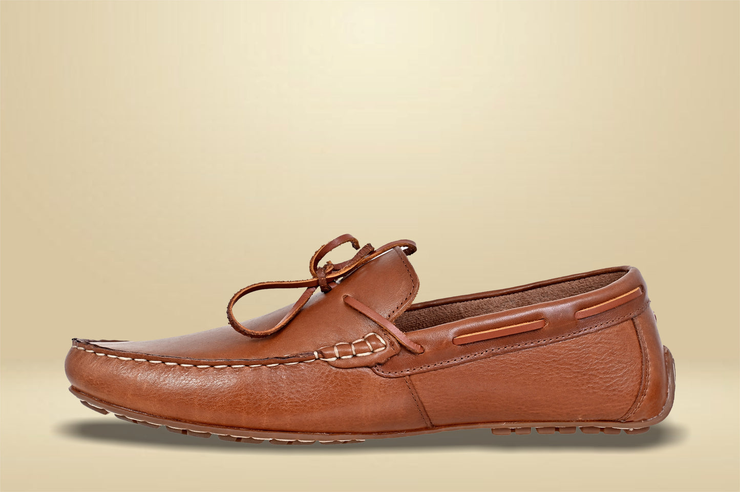 Tan Leather Lightweight Driving Shoes With Bows