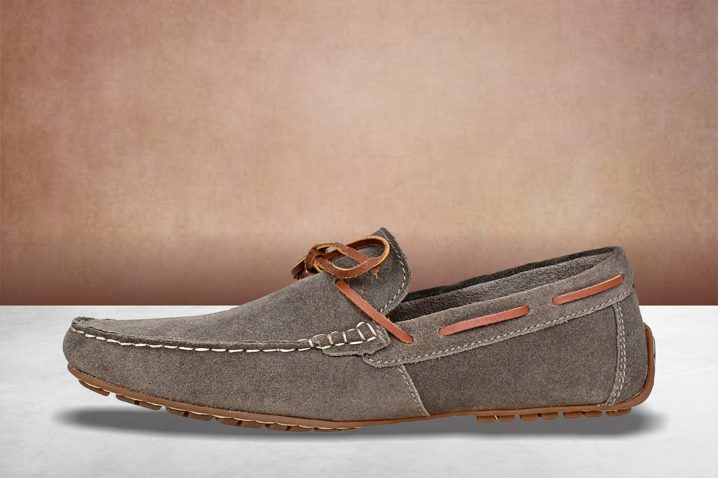 Khaki Suede Lightweight Driving Shoes With Bows