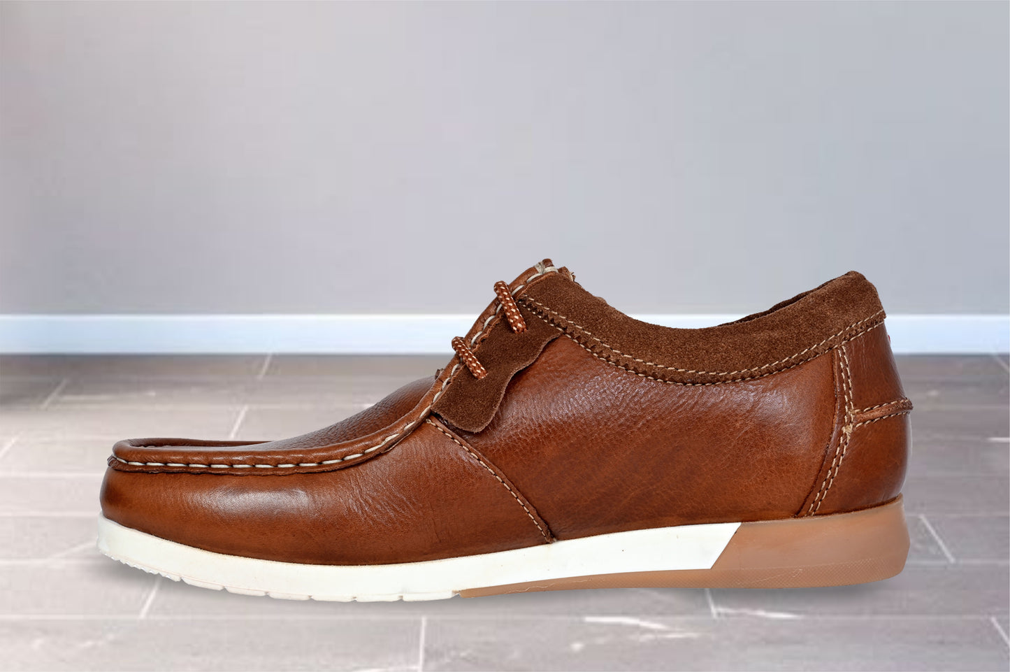 Tan Leather Formal Lace-Up Shoes For Men