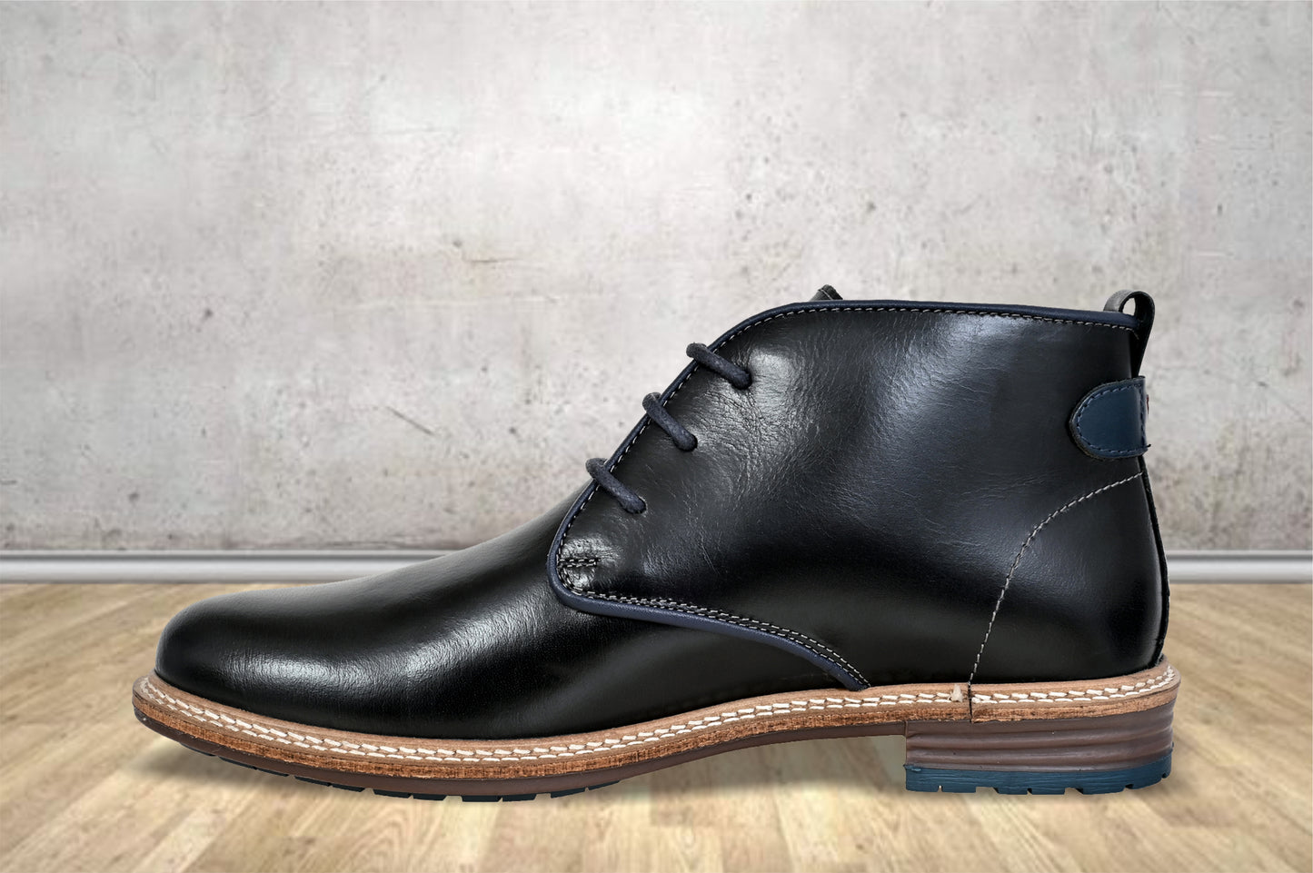 Black Leather Men Mid Top Boots