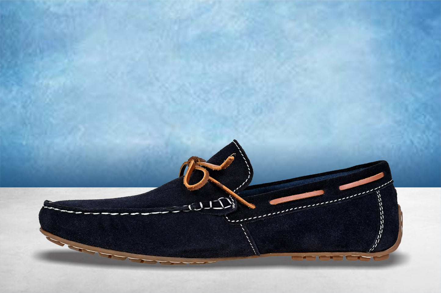 Navy Suede Lightweight Driving Shoes With Bows