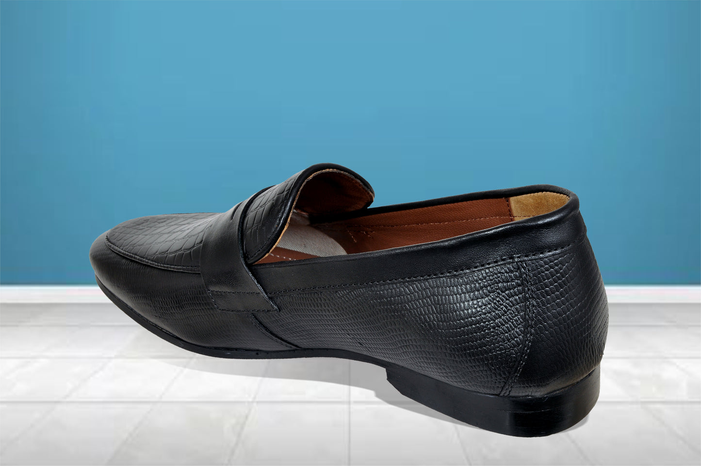 Black Genuine Leather Textured formal Loafers