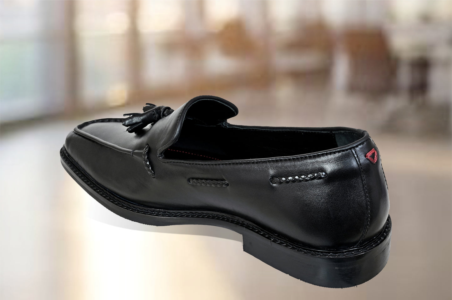 Black Leather Men Tassel Formal Loafers