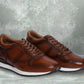 Dark Tan leather Lace-up Sneakers for Men
