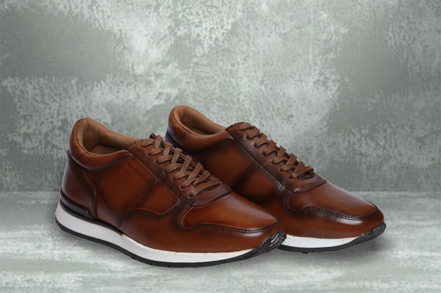 Dark Tan leather Lace-up Sneakers for Men