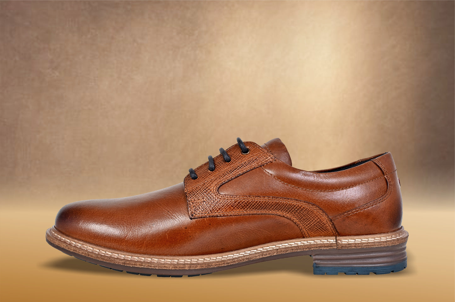 Tan Leather Men Textured Formal Derby Shoes