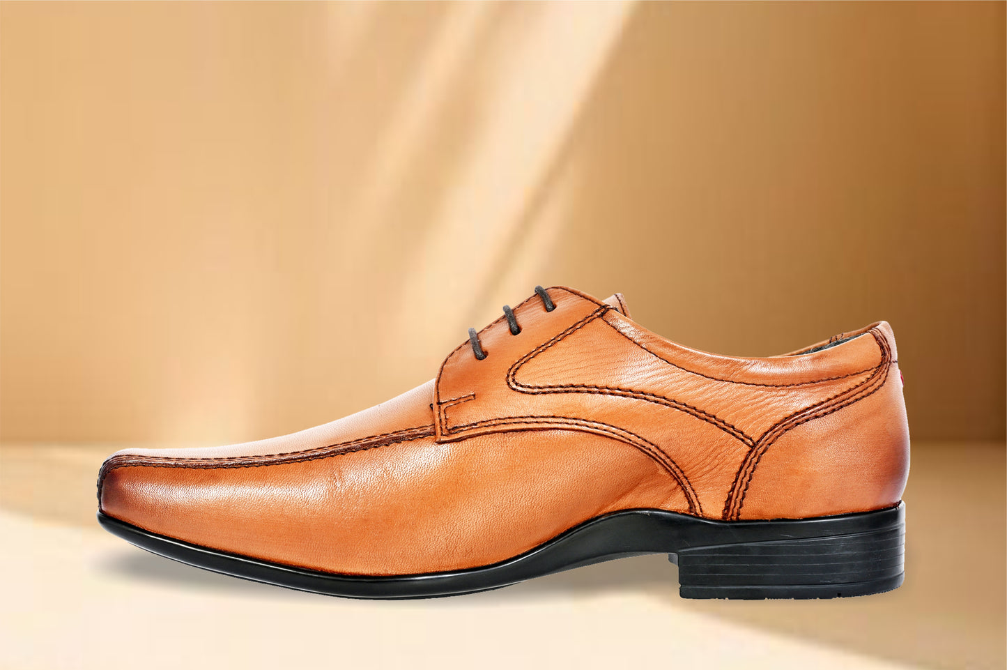 Tan Leather Formal Lace-UP Shoes For Men