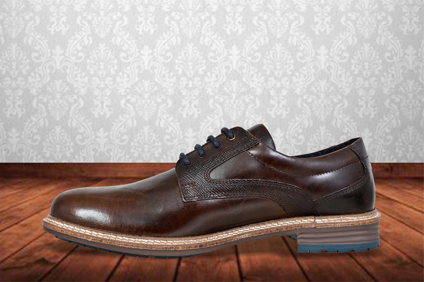 Brown Leather Men Textured Formal Derby Shoes