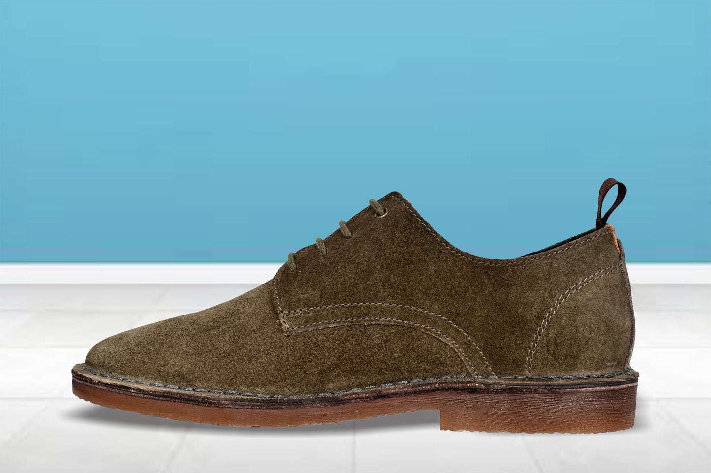 Olive Suede Men's Formal Lace-Up Shoes with Memory Foam Comfort