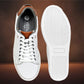 White Genuine Leather Formal Lace-Up Sneakers For Men