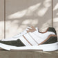 White & Olive leather Lace-up Sneakers for Men