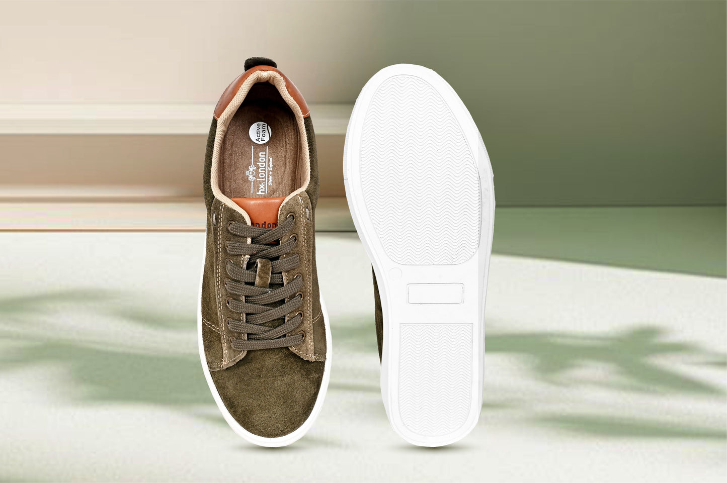 Olive Genuine Suede Leather Formal Lace-Up Sneakers For Men