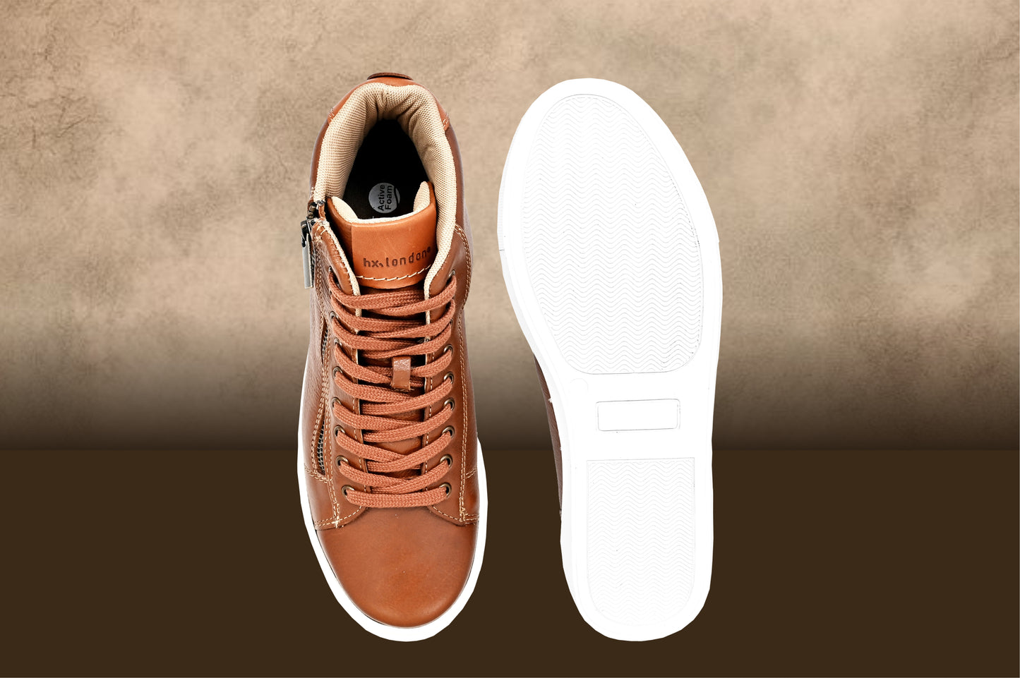 Tan Genuine Leather Ankle Sneakers for Men