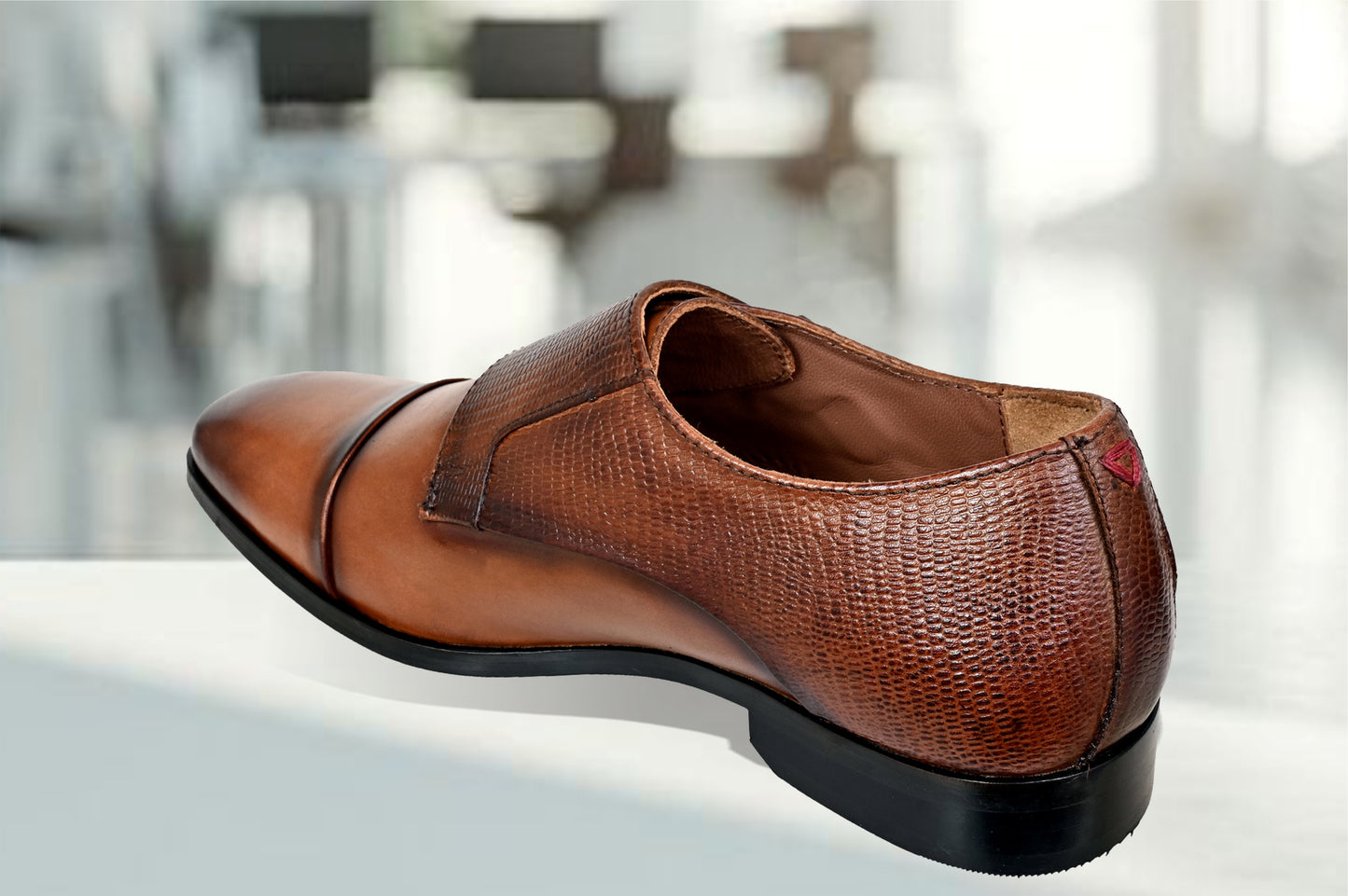 Tan Textured Leather Double Strap Formal Monk Shoes