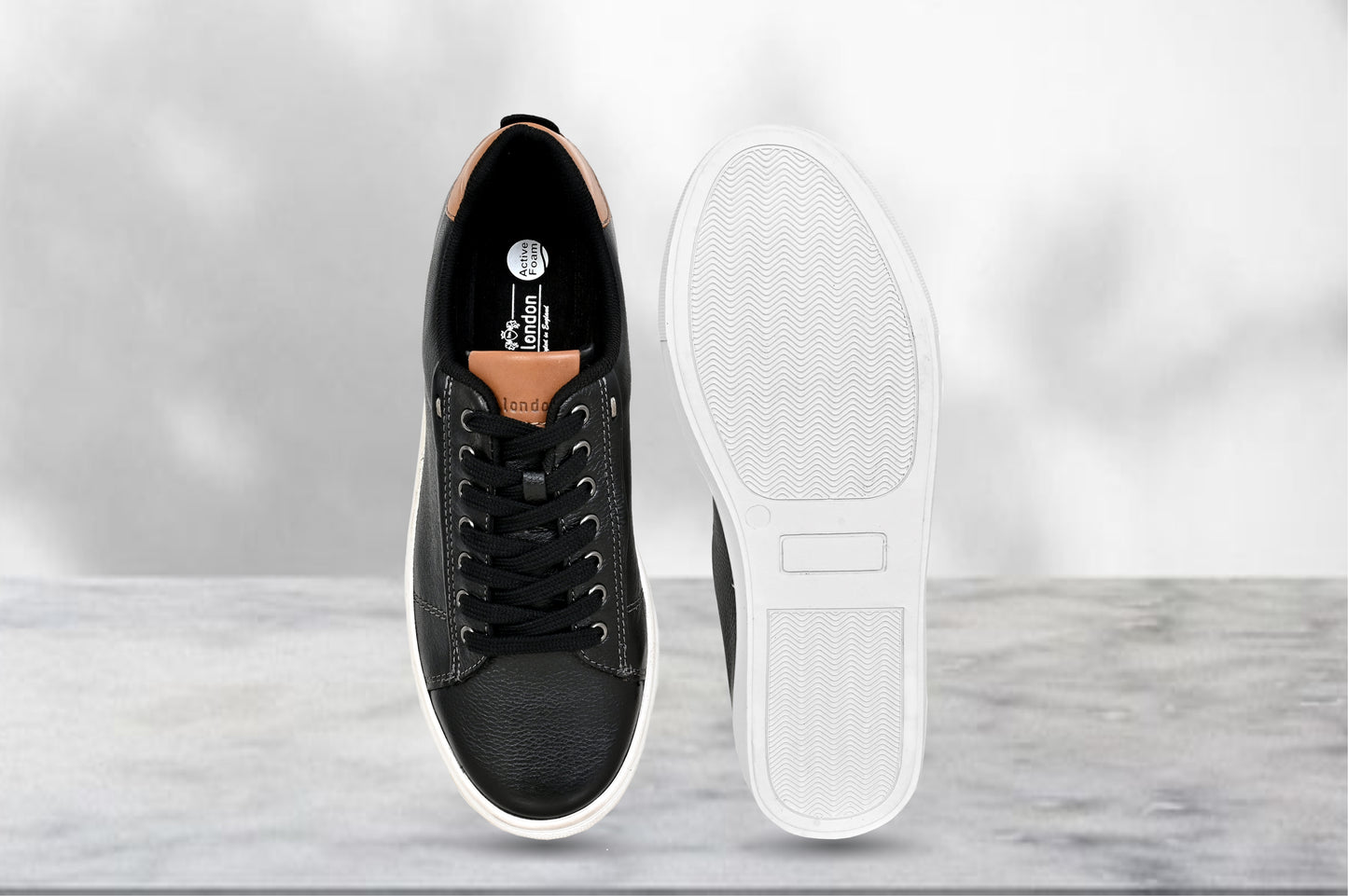 Black Genuine Leather Formal Lace-Up Sneakers For Men