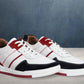White & Blue leather Lace-up Sneakers for Men