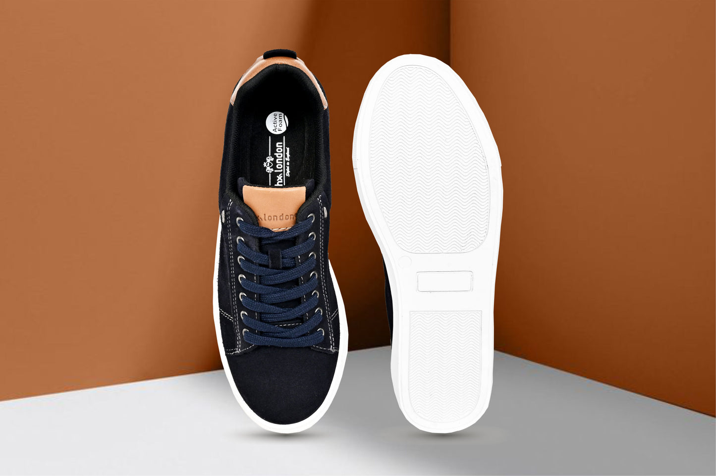 Navy Genuine Suede Leather Formal Lace-Up Sneakers For Men
