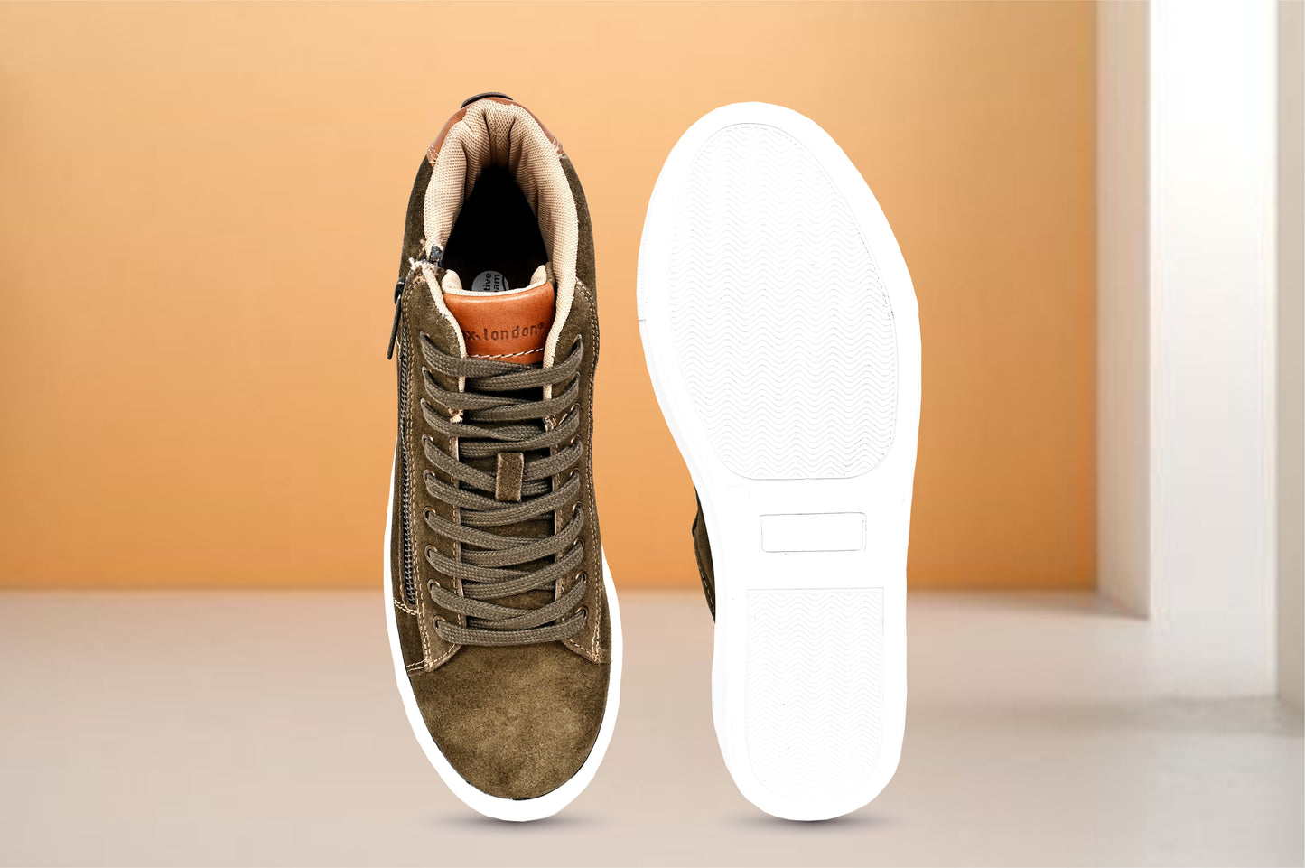 Olive Genuine Suede Leather Ankle Sneakers for Men