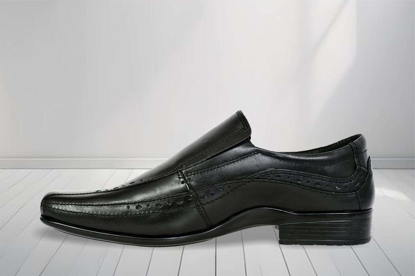 Black Leather Slip-On Shoes For Men's Formal Pair