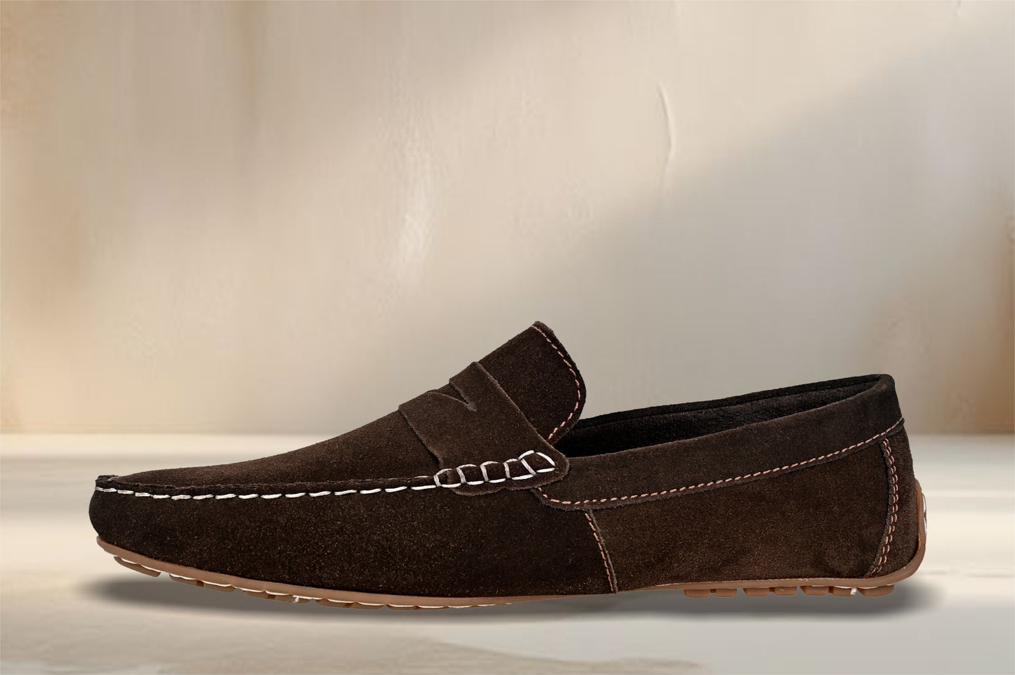 Brown Suede Men's Formal Slip-On Driving Shoes with Memory Foam