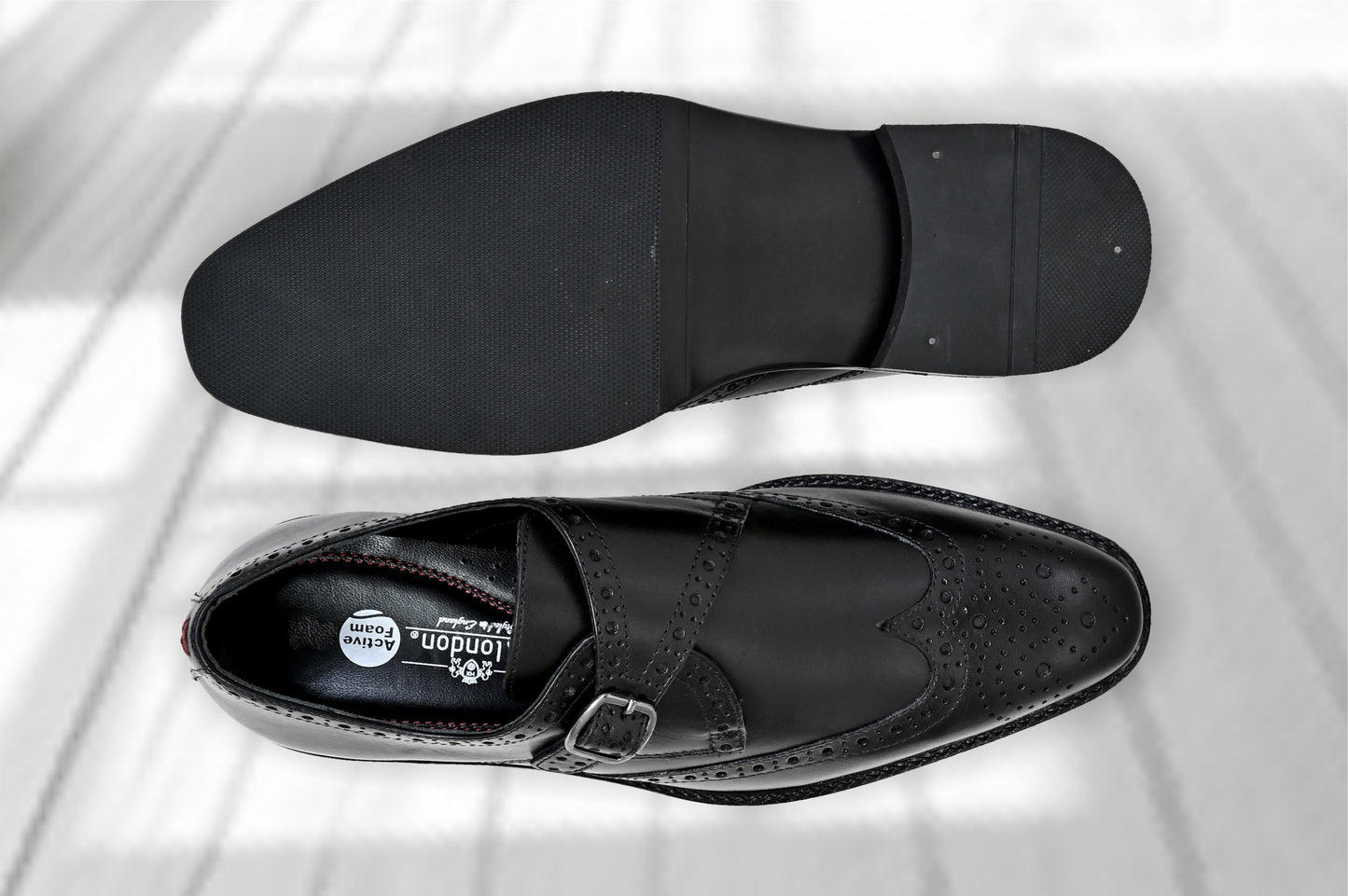 Black Leather Brogues Single Strap Formal Monk Shoes