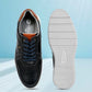 Navy Leather Men Perforations Round Toe Lightweight Sneakers