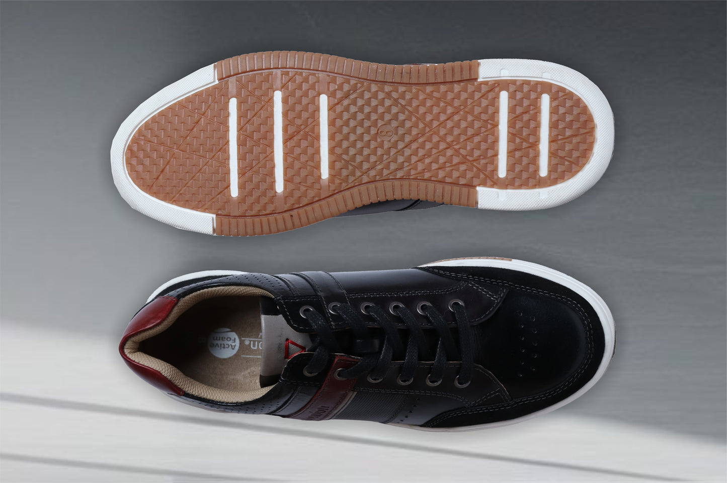 Black & Red leather Lace-up Sneakers for Men