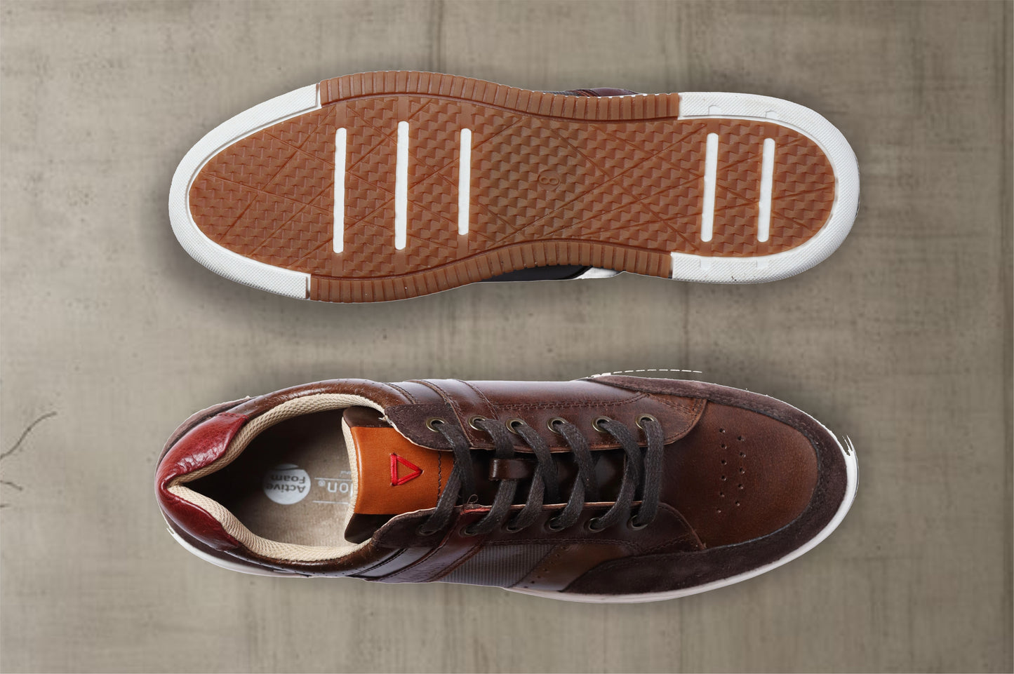 Brown & Red leather Lace-up Sneakers for Men