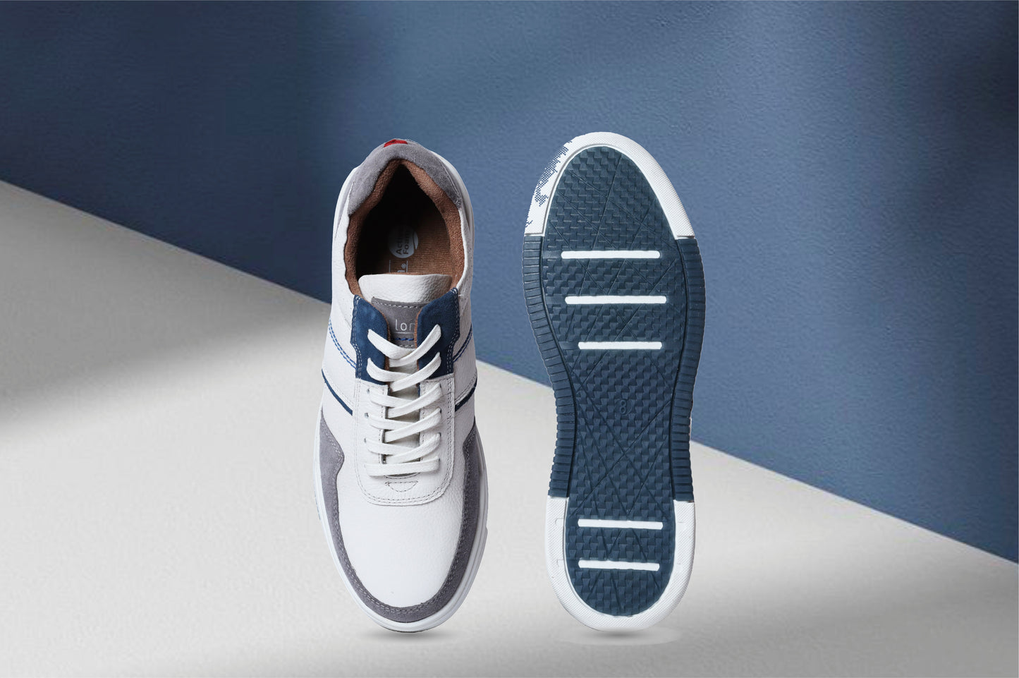 White & Grey leather Lace-up Sneakers for Men