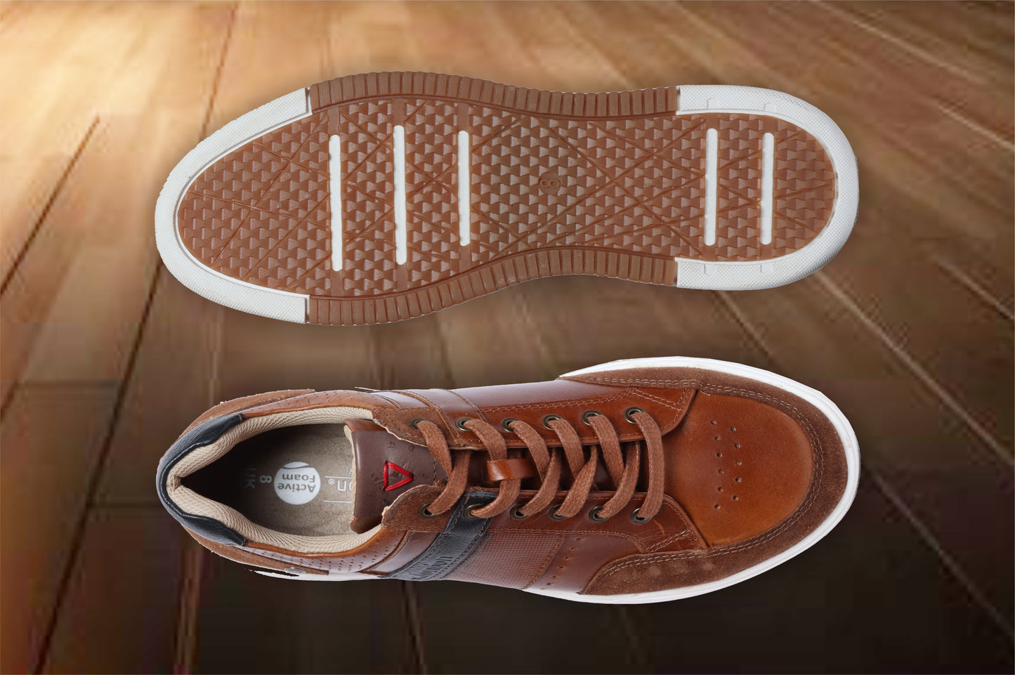 Tan & Navy leather Lace-up Sneakers for Men