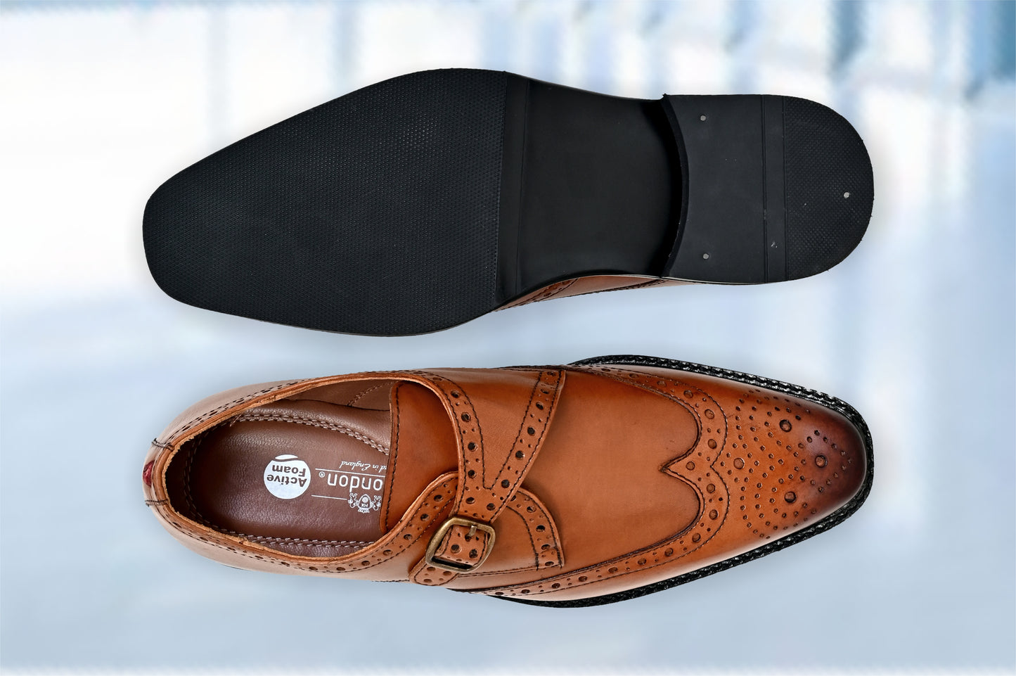 Tan Leather Brogues Single Strap Formal Monk Shoes