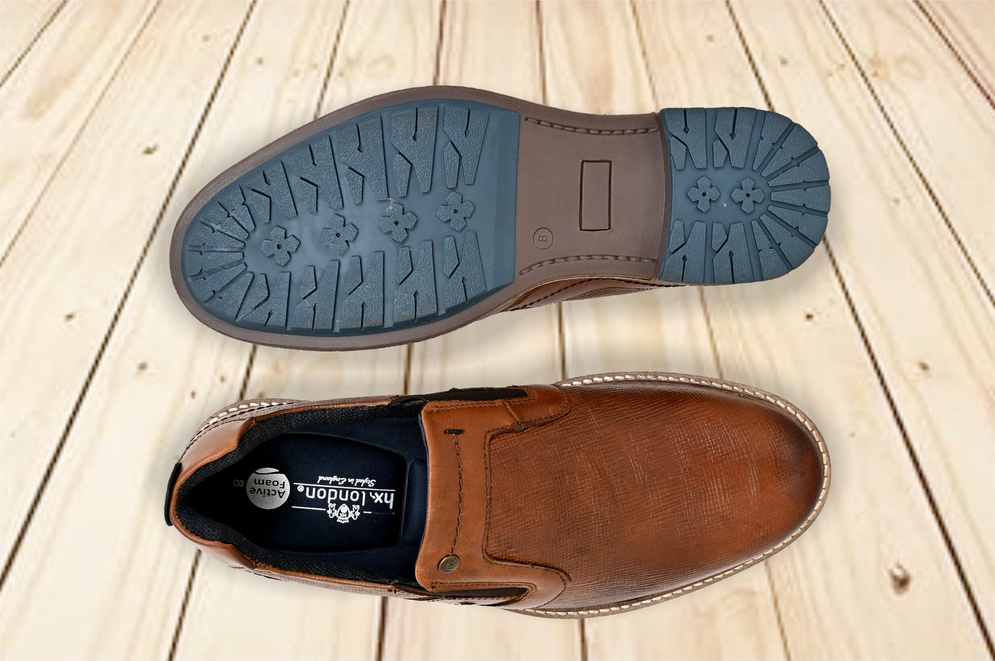 Tan Leather Textured Formal Slip-On Shoes