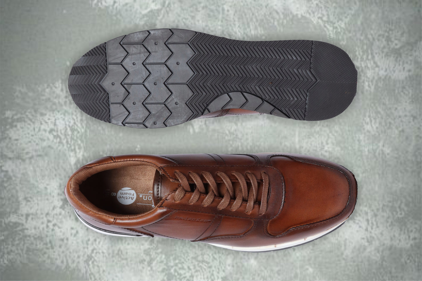 Dark Tan leather Lace-up Sneakers for Men