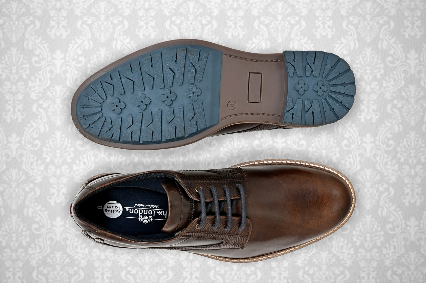 Brown Leather Men Textured Formal Derby Shoes