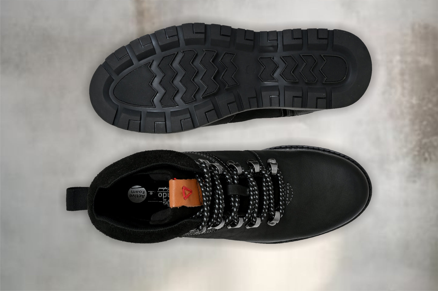 Black Leather Round Toe Mid Top Lace-Up Boots